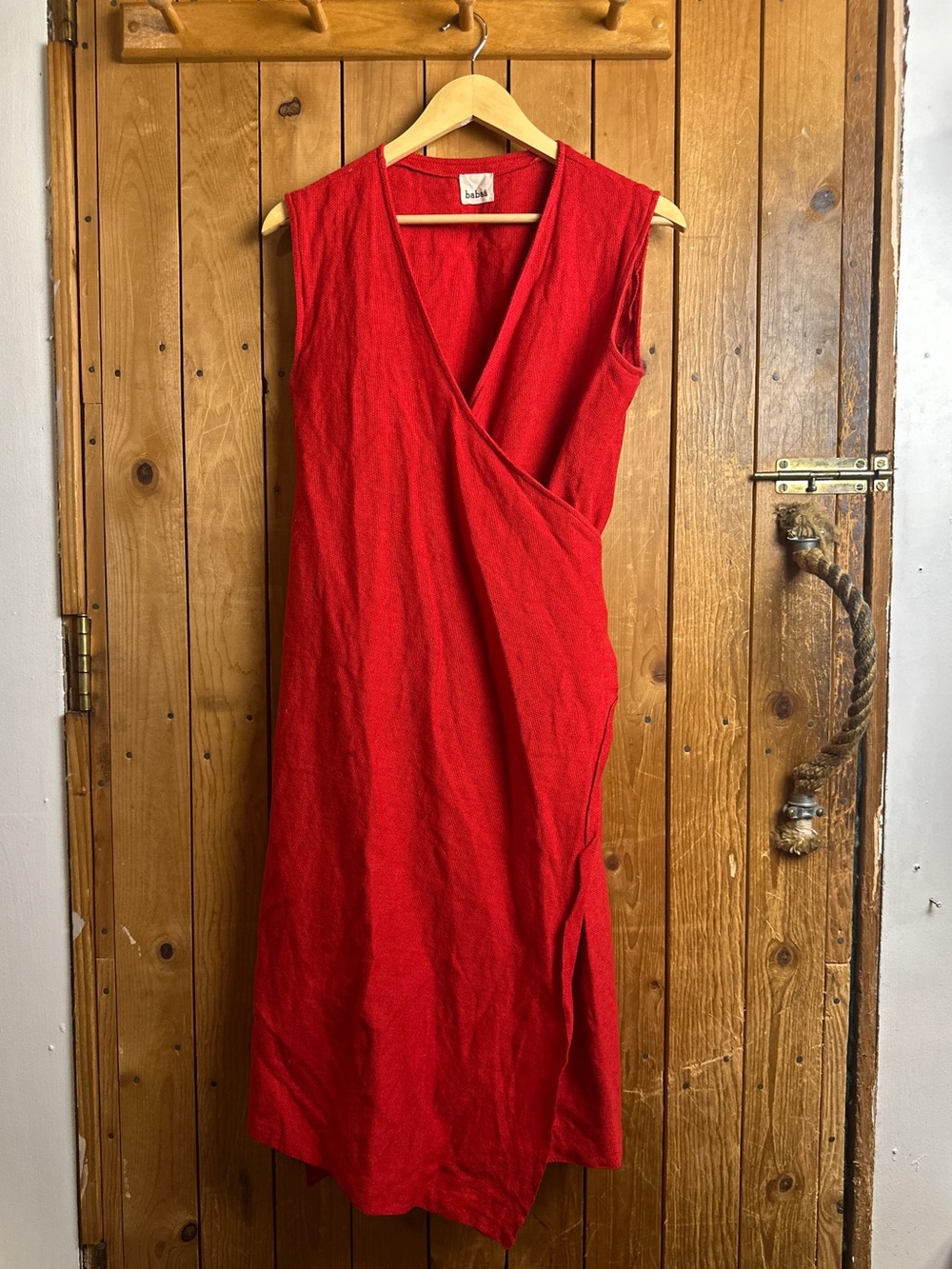 Babaà Dress No. 34 in Rojo Red 100% Linen Wrap Dress Made in Spain One Size
